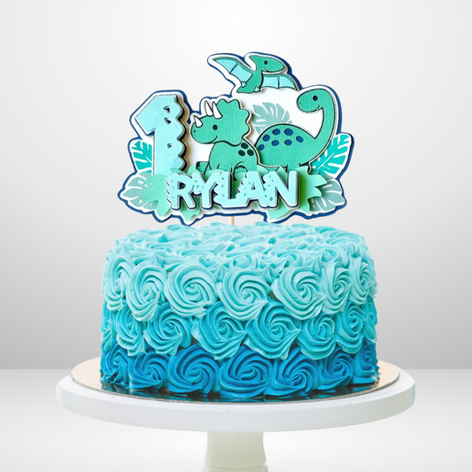 Blue Dinosaur Birthday Personalised Cake Topper